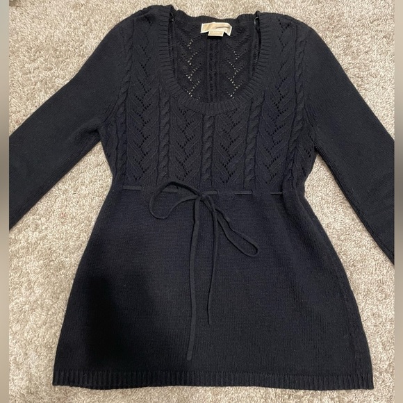 Michael Kors Women’s Sweater Medium Black Cotton Angora Pointelle Cable Knit - Picture 4 of 10
